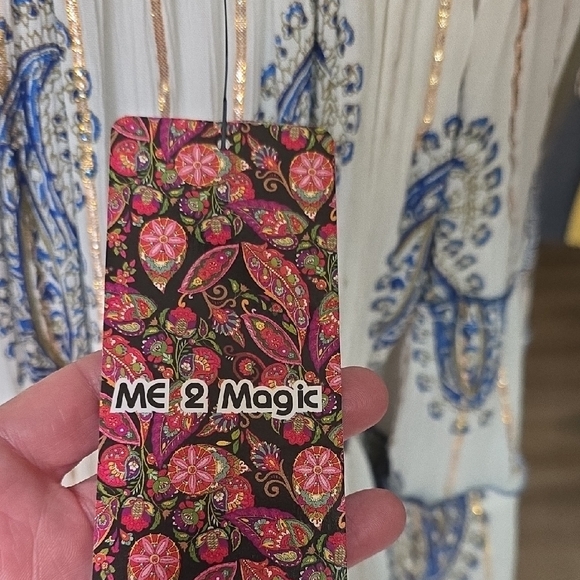 White & Navy Paisley Tiered Maxi Dress with Tie Front - Picture 6 of 6